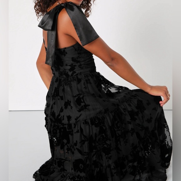 Lulus Sweet Essence Black Floral Burnout Velvet Tie-Strap Midi Dress - Picture 4 of 10